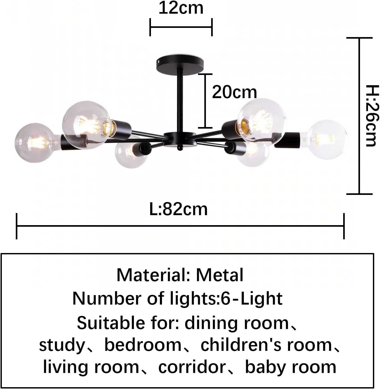 ZTWLEED  lampa sufitowa, 6 czarnych  E27