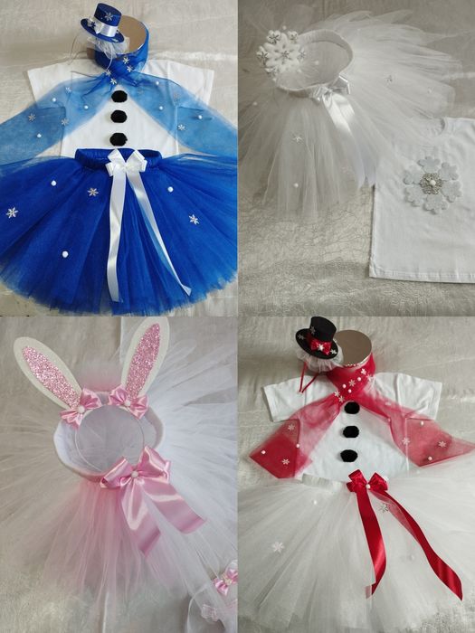 Костюм Сніжинки, Сніговичка для дівчинки, Зайки, Сніговика