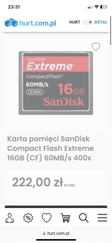 SanDisk CF Extreme 400x 16GB prędkość zapisu i odczytu do: 60 MB/s