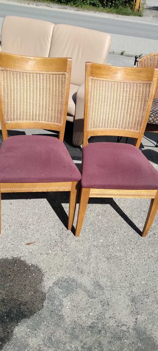 Komplet 4 krzeseł krzesła drewniane dębowe ratanowe FV DOWÓZ