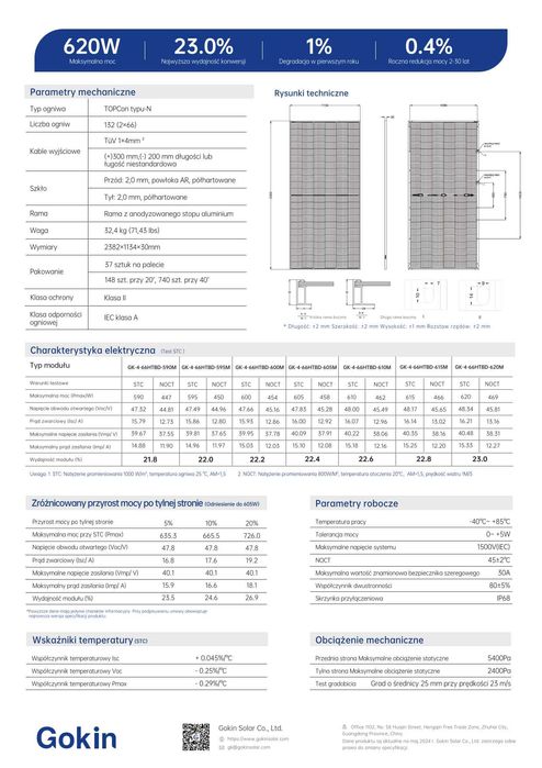 Panele fotowoltaiczny 590W Ja Solar, Jinko, Longi, Gokin 590W