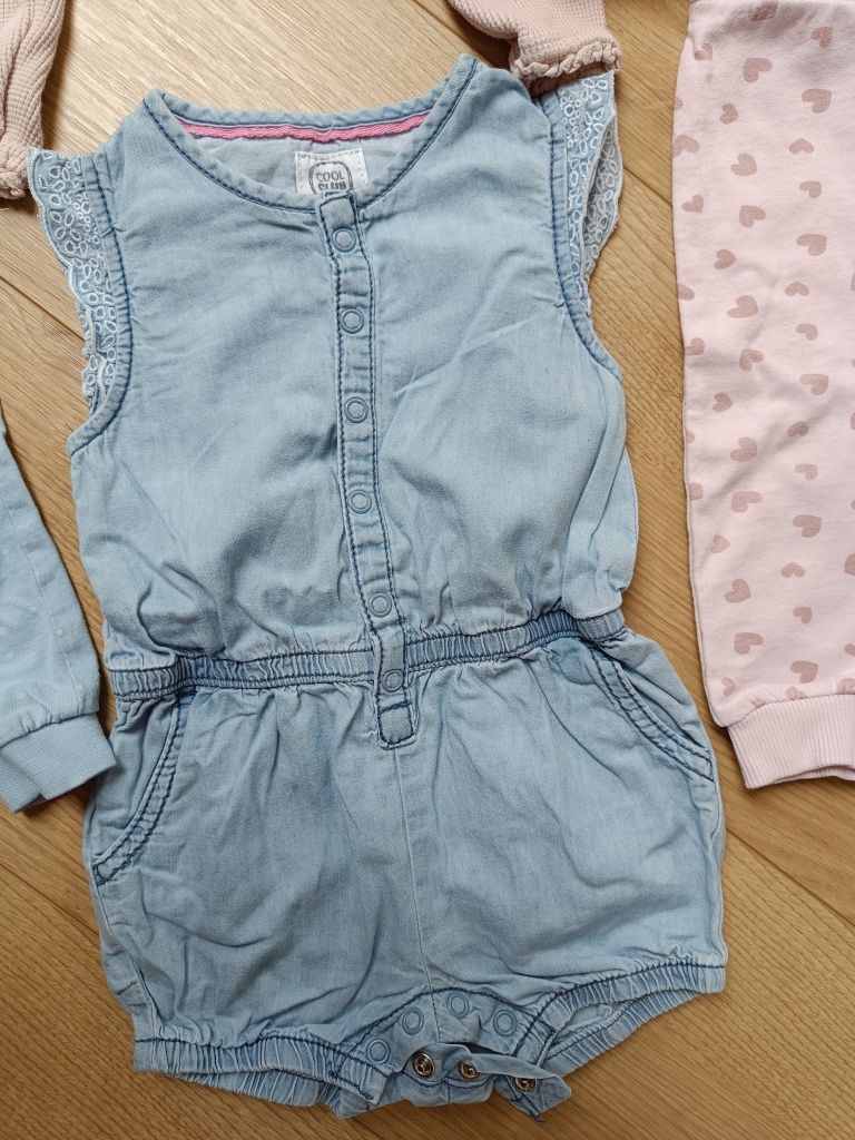 Paka zestaw ubrań komplety sukienki legginsy spodnie pajace body 74 80