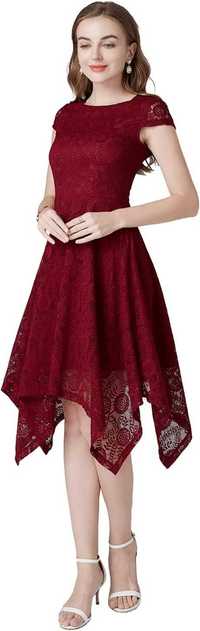 Elegancka koronkowa sukienka wieczorowa z krótkim rękawem roz. M S96