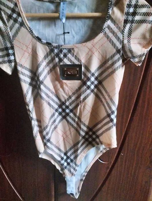Body damskie uniwersalne beżowe w kratkę krata - nowe z metką