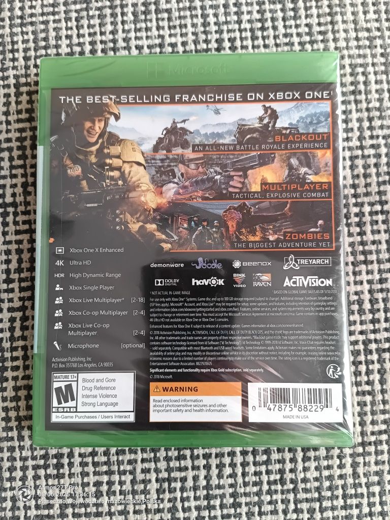 Gra Xbox One "Call Of Duty Black Ops 4", nowa, zafoliowana.