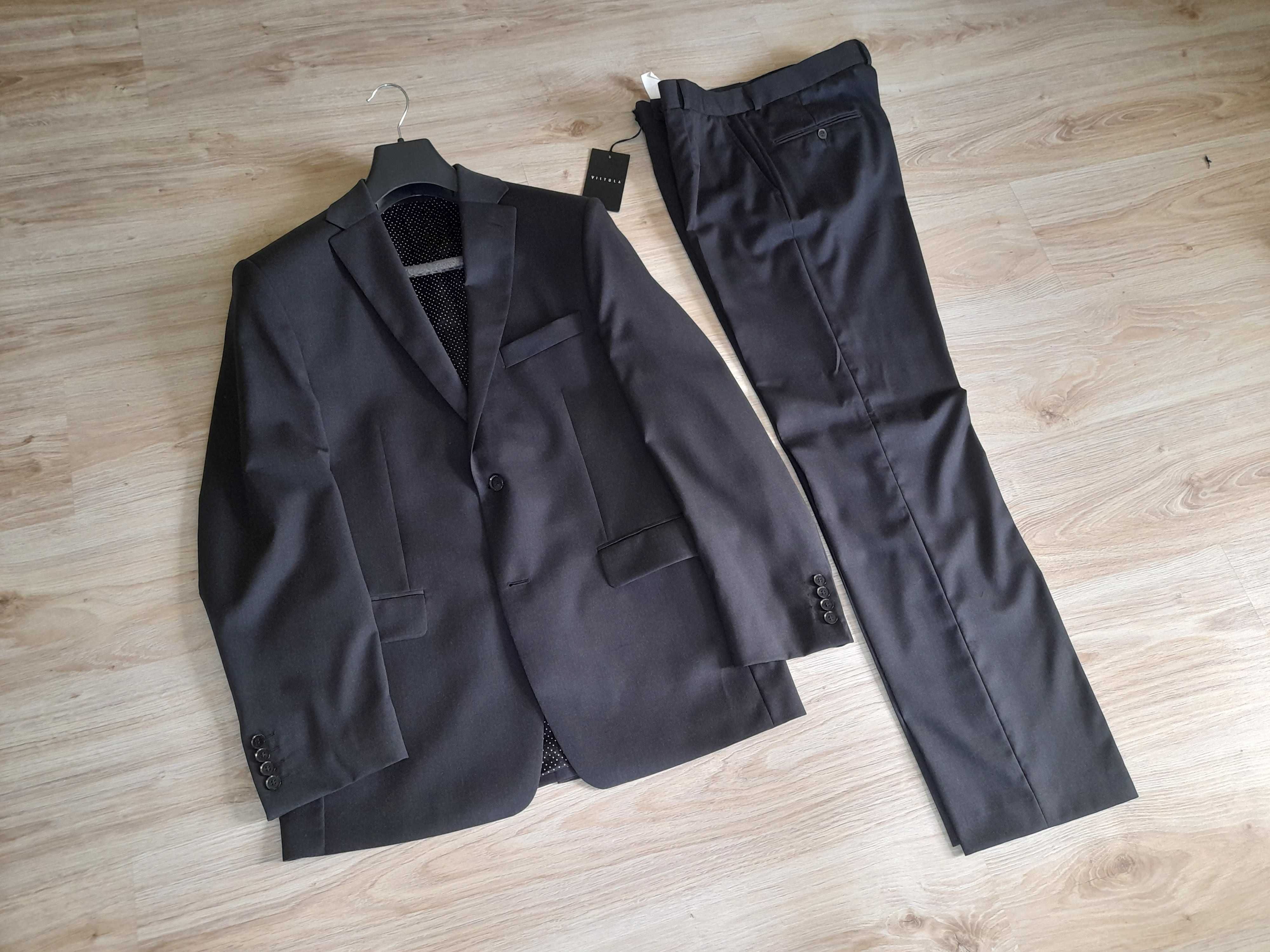 Grafitowy Garnitur Vistula Wełna Super 120's roz 182/104/90 L Slim