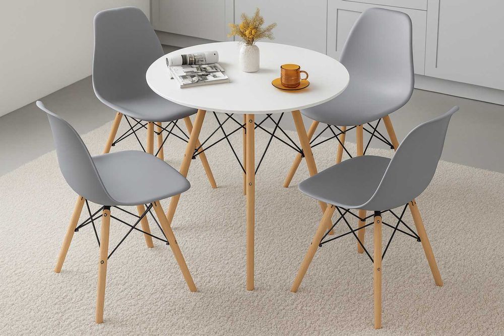 NOWY Biały Okrągły Stół 60 cm z Krzesłami Do Jadalni Kuchni Salonu FV