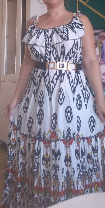 Sukienka długa elegancka rozmiar 38 biel granat czerwień