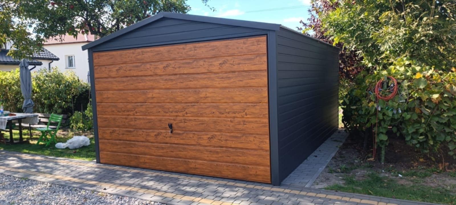 Garaz blaszak 350x6 grafit mat brama złoty dąb
