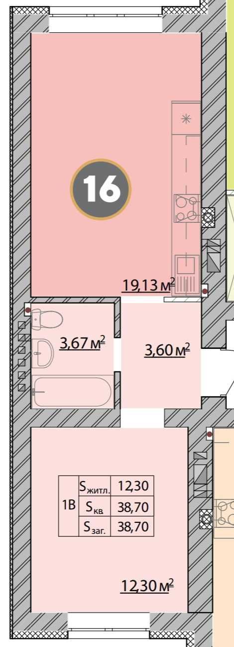Продаж однокімнатної квартири 39м на 3 поверсі в ЖК Молодість