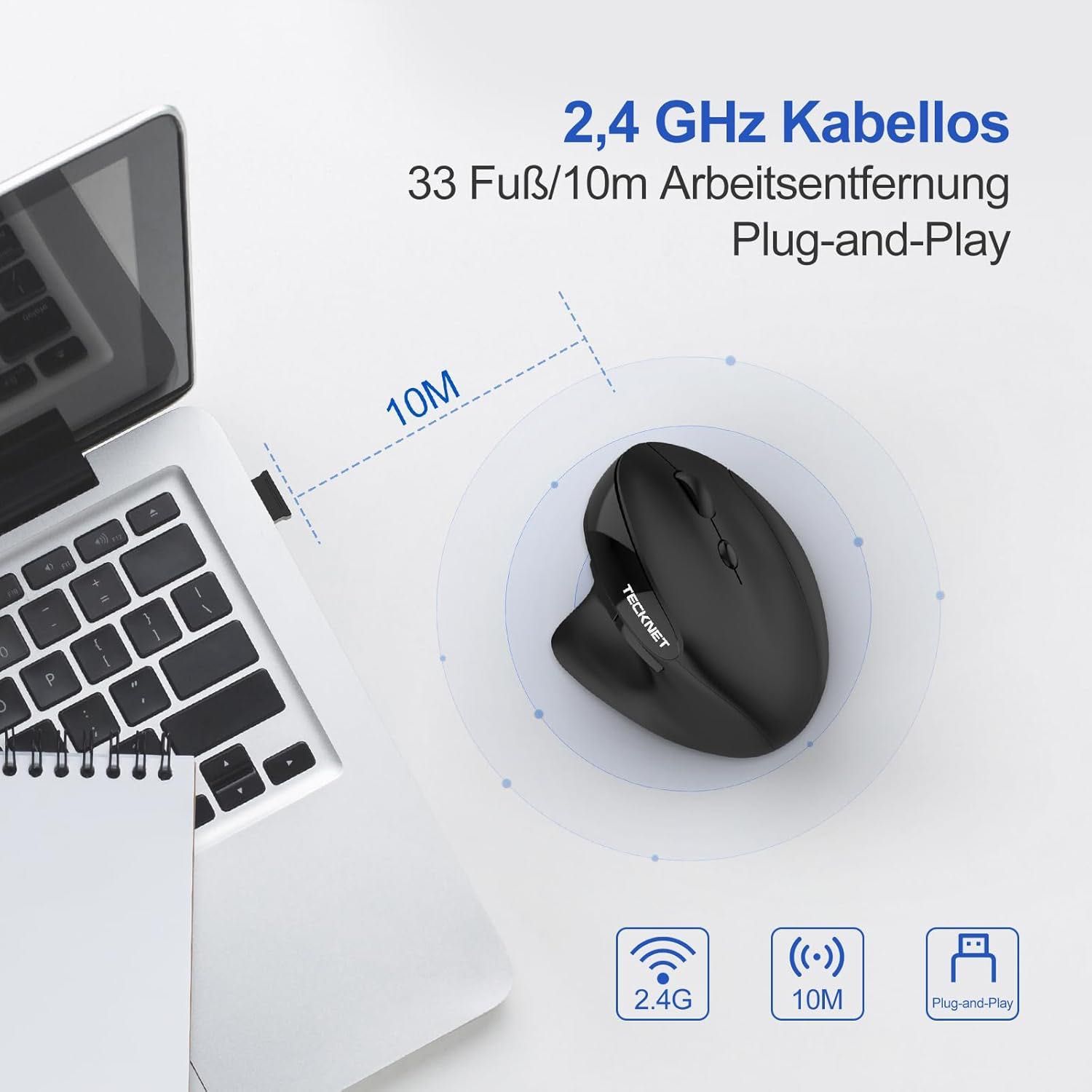 Mysz ergonomiczna TECKNET bezprzewodowa 2400 DPI