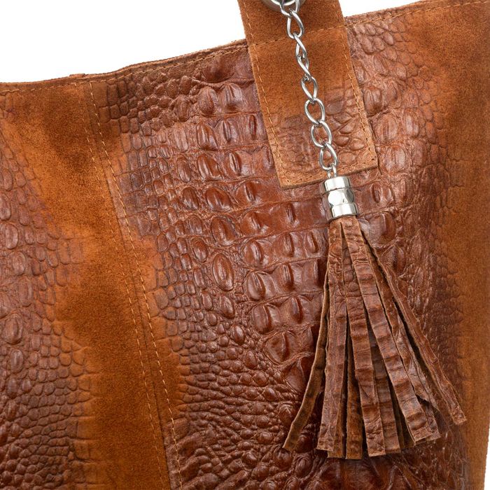 VERA PELLE torebka damska zamszowa shopper kroko na ramię V141 zielona