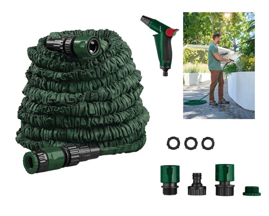 Elastyczny wąż ogrodowy PARKSIDE® 15m zestaw złączek + pistolet sprysk
