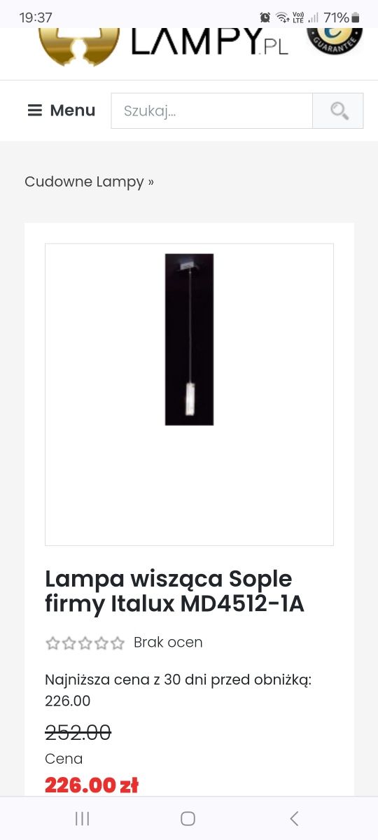 JAK NOWA! Lampa wisząca sufitowa Italux Sople Chrom Szkło