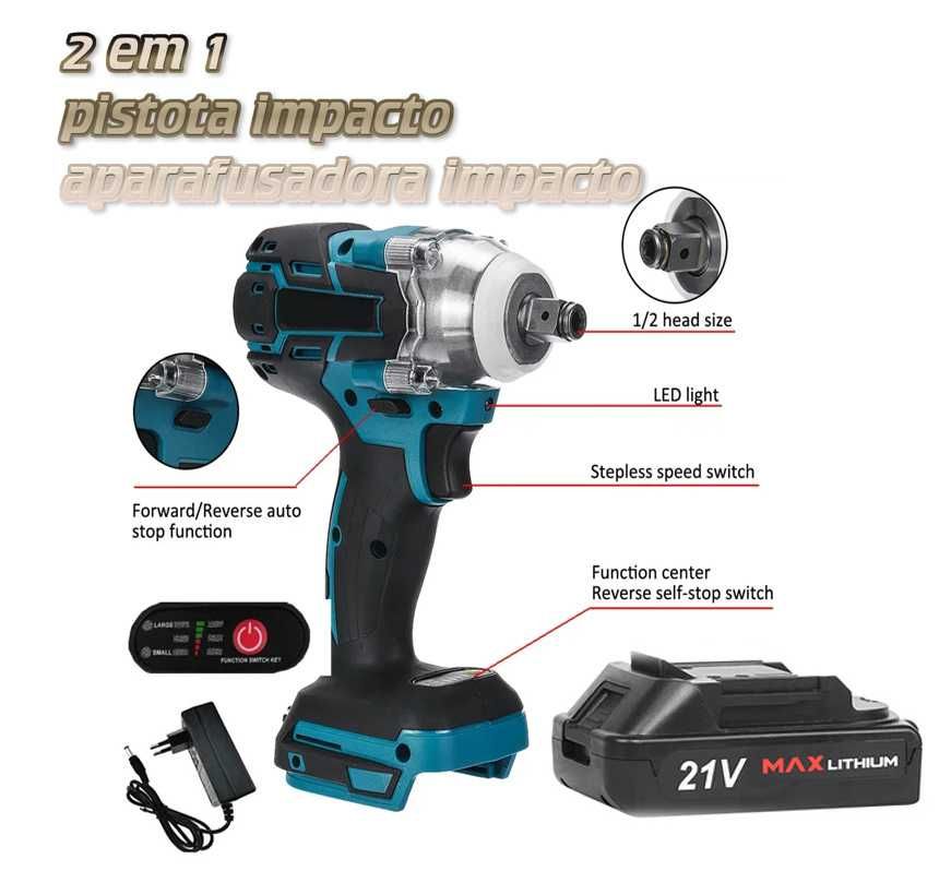 1089 - PISTOLA impacto  1 bateria 21v compativeis com MAKITA
