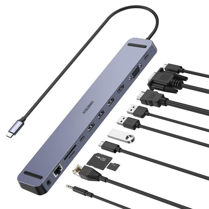 Stacja Dokująca Choetech USB Typ C 11W1 100W PD Szary - Hub-M20