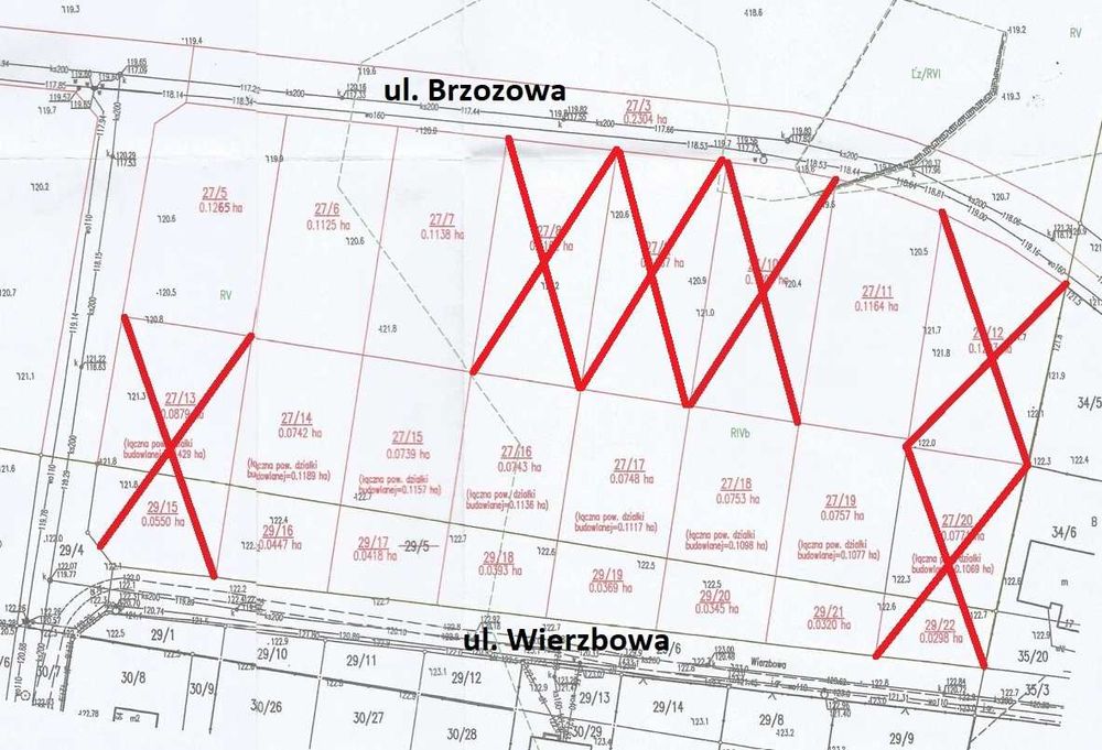 Działka budowlana 1077 - 1265 m2  Poddębice ul. Wierzbowa i Brzozowa