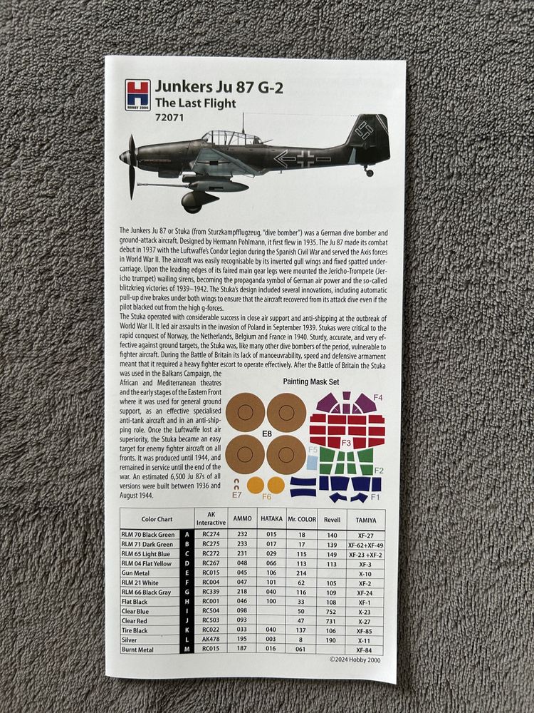 Samolot Junkers Ju 87 G-2 model do sklejania 72071 Hobby2000