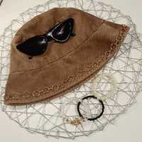 kapelusz bucket hat welurowy brązowy