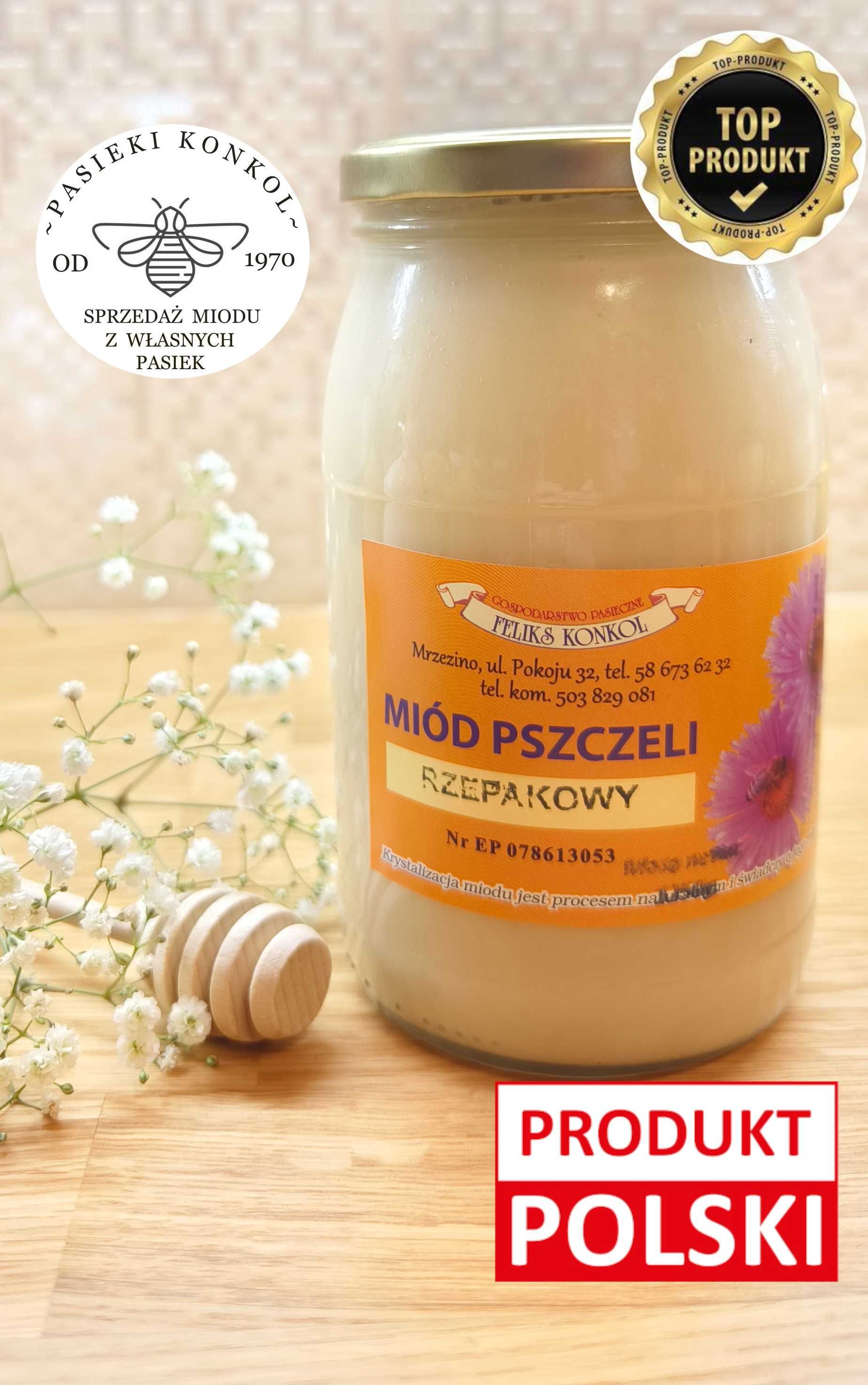 POLSKI miód nektarowy RZEPAKOWY KREMOWANY Kaszuby 1250g- Feliks Konkol