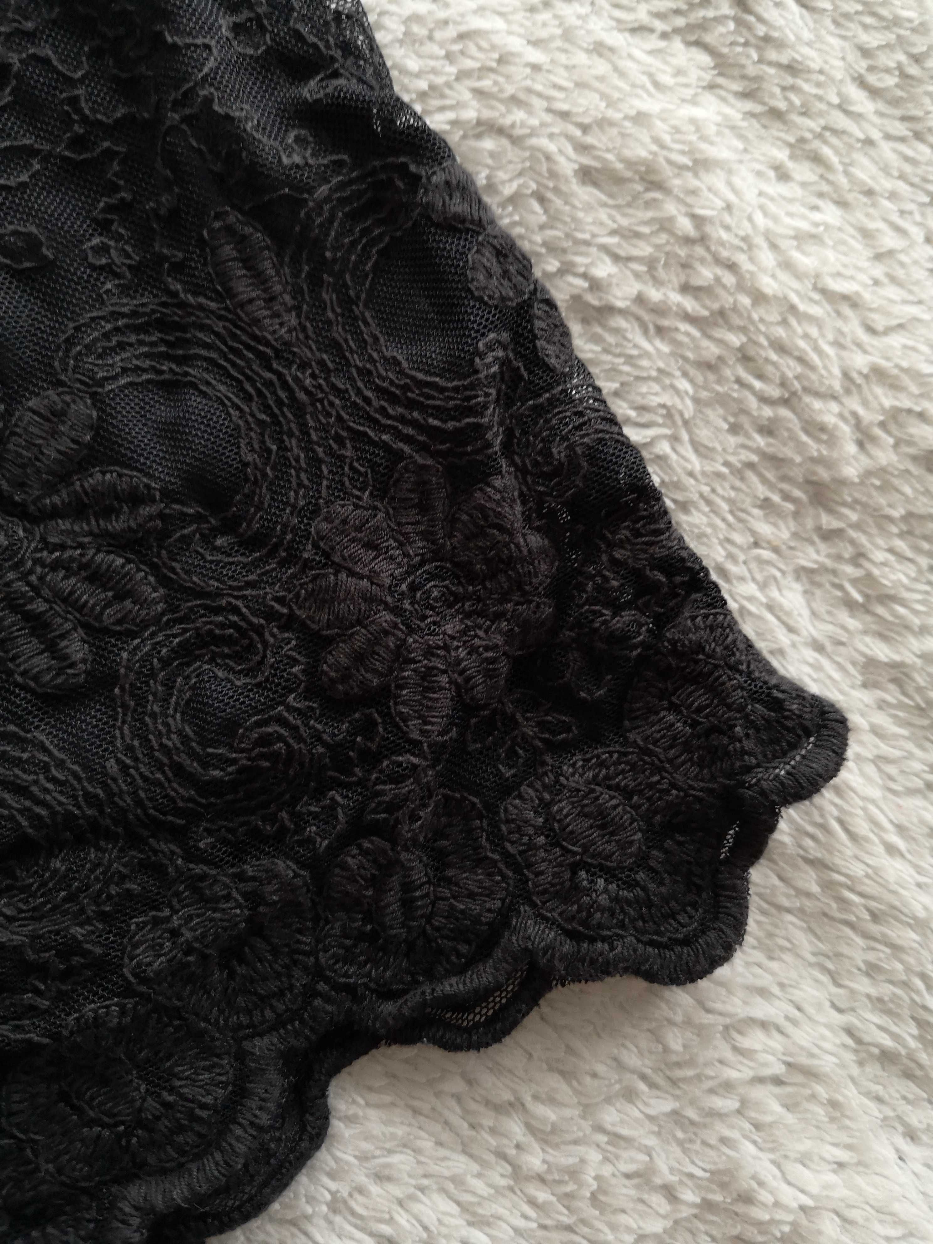 Czarna elegancka koronkowa haftowana spódnica w kwiaty Vila Clothes 34