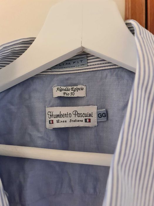 Camisa Italiana Azul Slim Fit Tamanho L - Humberto Pascuini Shirt