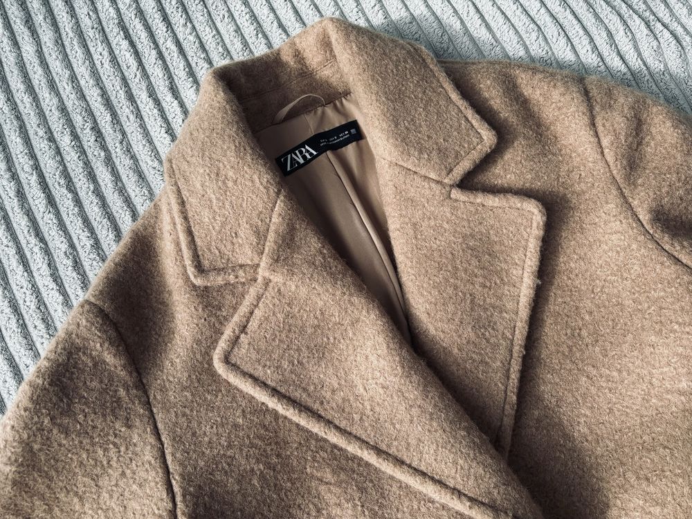 Plaszcz beżowy ZARA Oversize boucle S