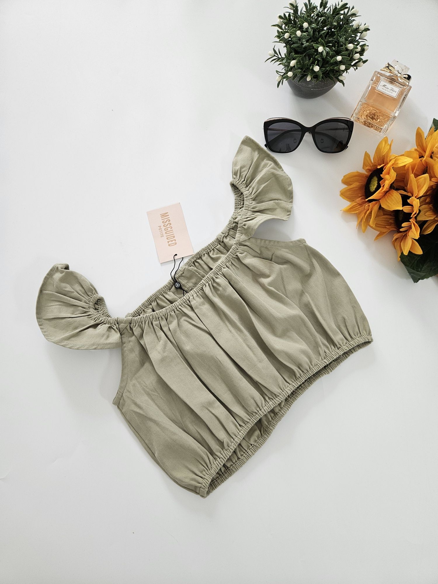 Crop top hiszpanka stanik bardot khaki Missguided 34 XS