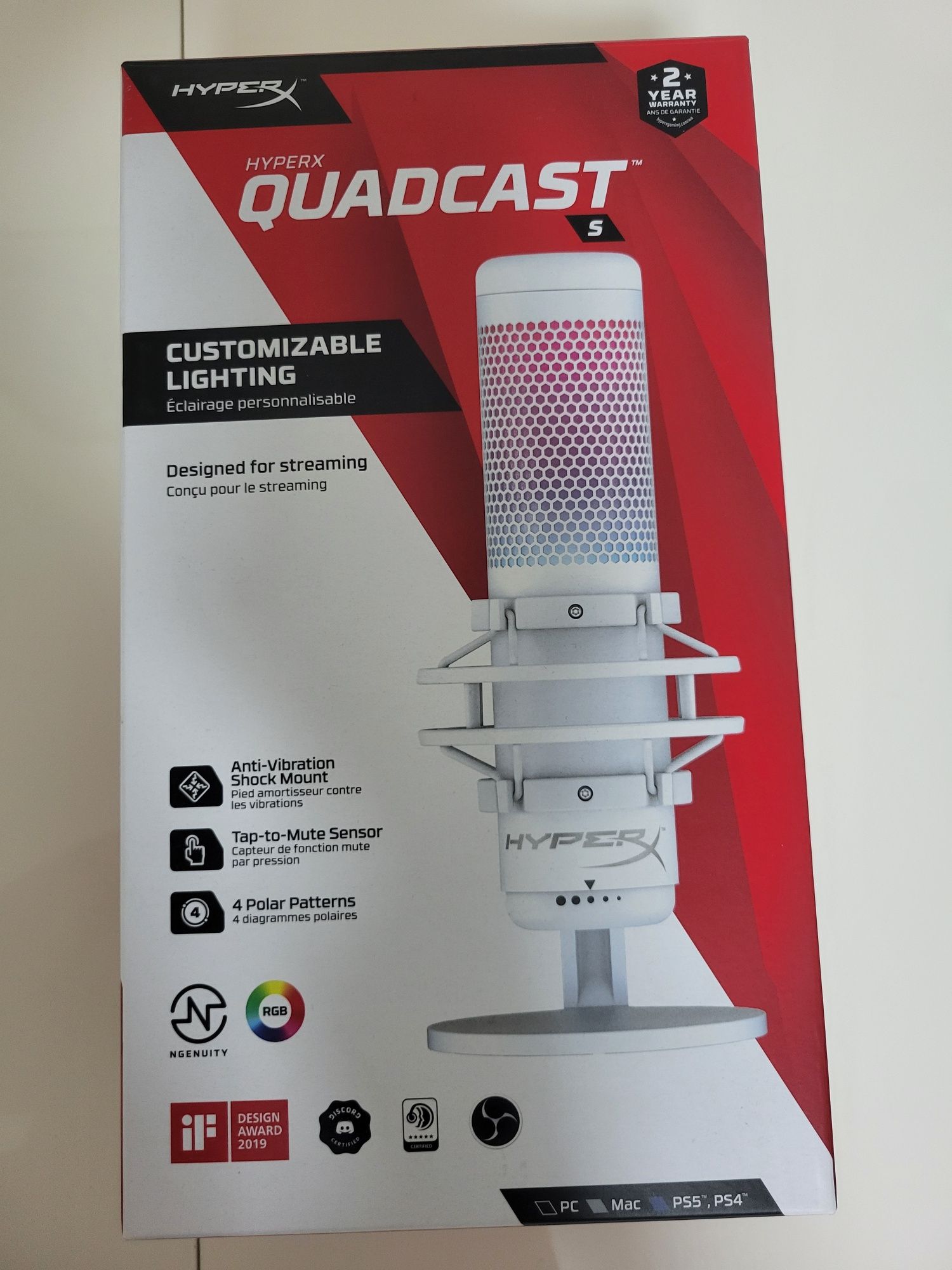 Microfone HyperX Quadcast S Branco