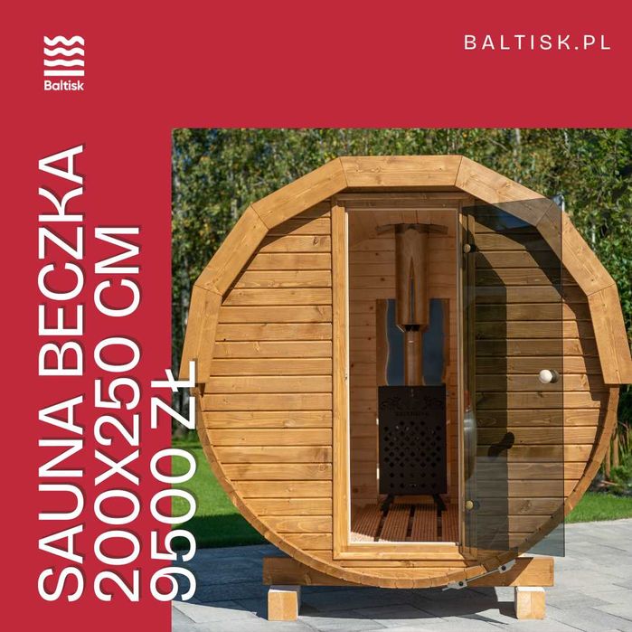 Sauna ogrodowa Beczka Ruska Bania 200 x 250 cm, dobierz piec i dodatki