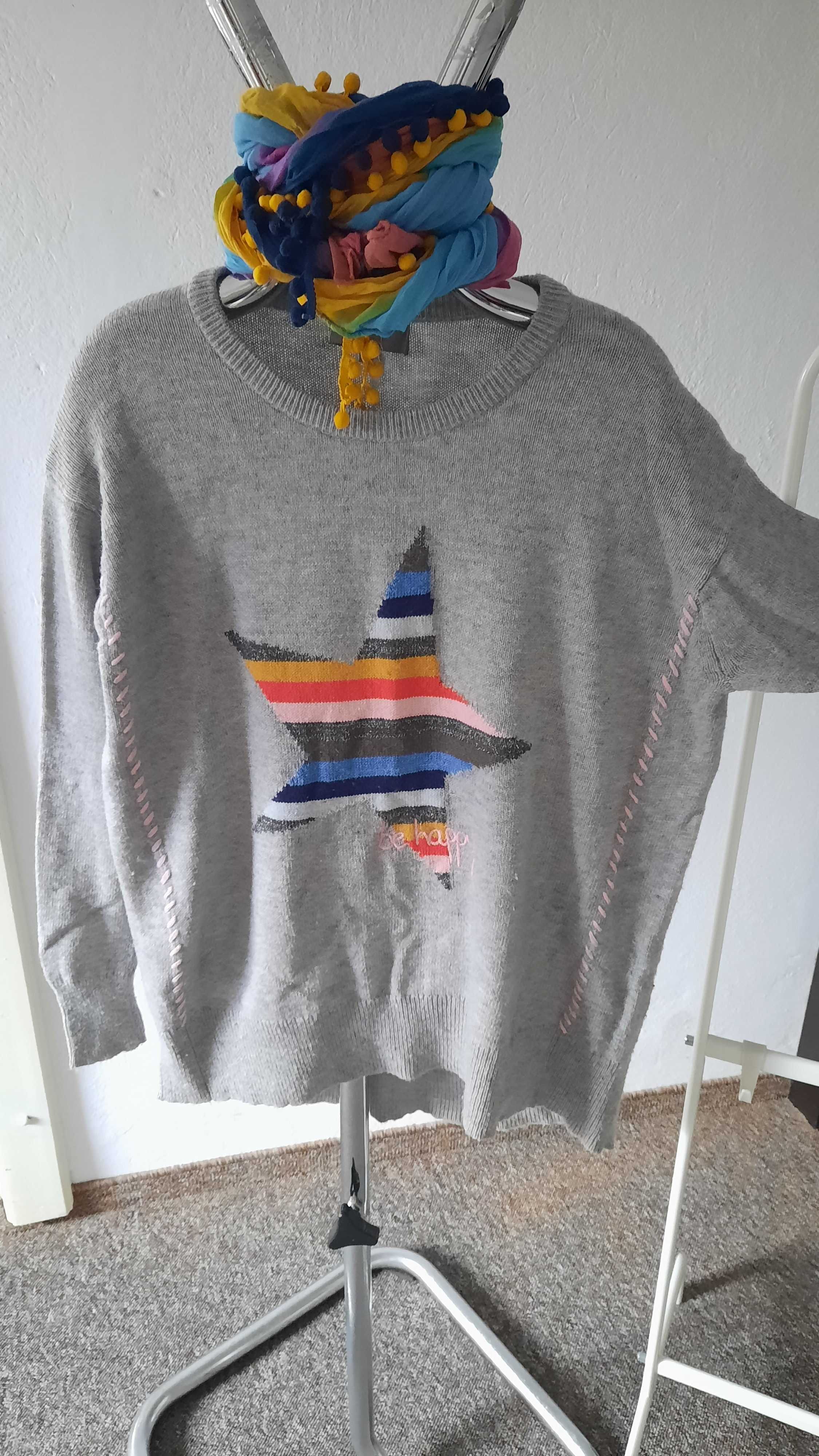Sweter damski Lieblingsstuck wełniany M z apaszką kolory tęczy