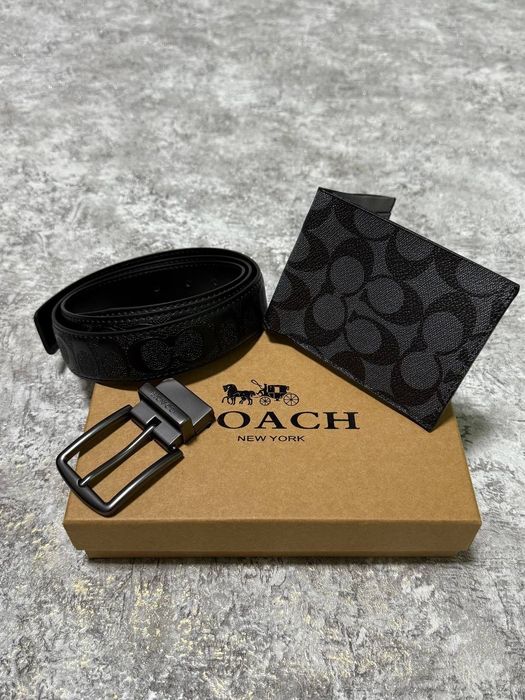 Подарочный набор Coach кошелек + ремень в подарочной коробке | подарун