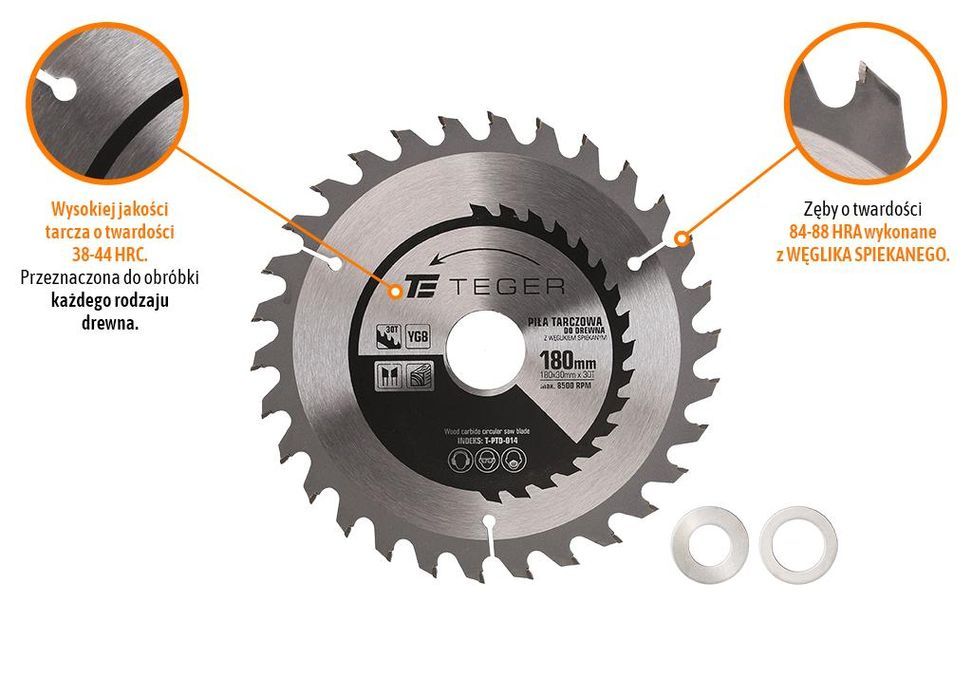 Piła tarczowa do drewna z węglikiem spiekanym 180x30x30T / TEGER