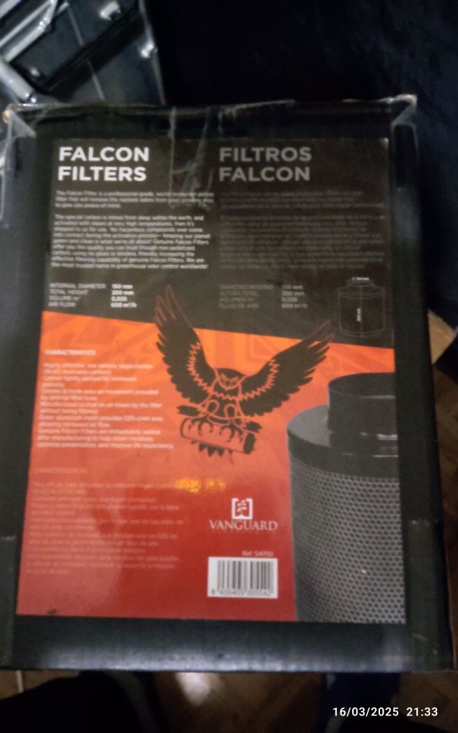 Filtro de carvão activado Falcon Vanguard 150/300 mm 600m3/h, novo
