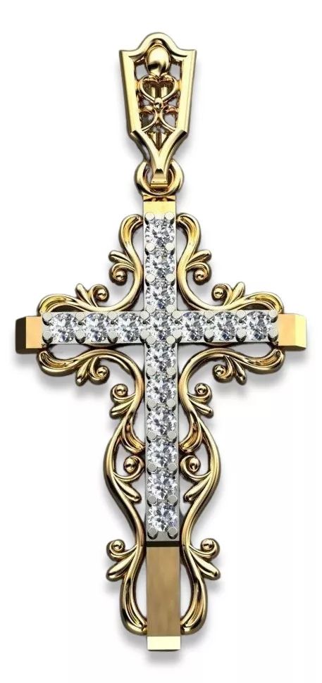 Zawieszka krzyżyk prawosławny brylantami cgoc006 14k żółte złoto