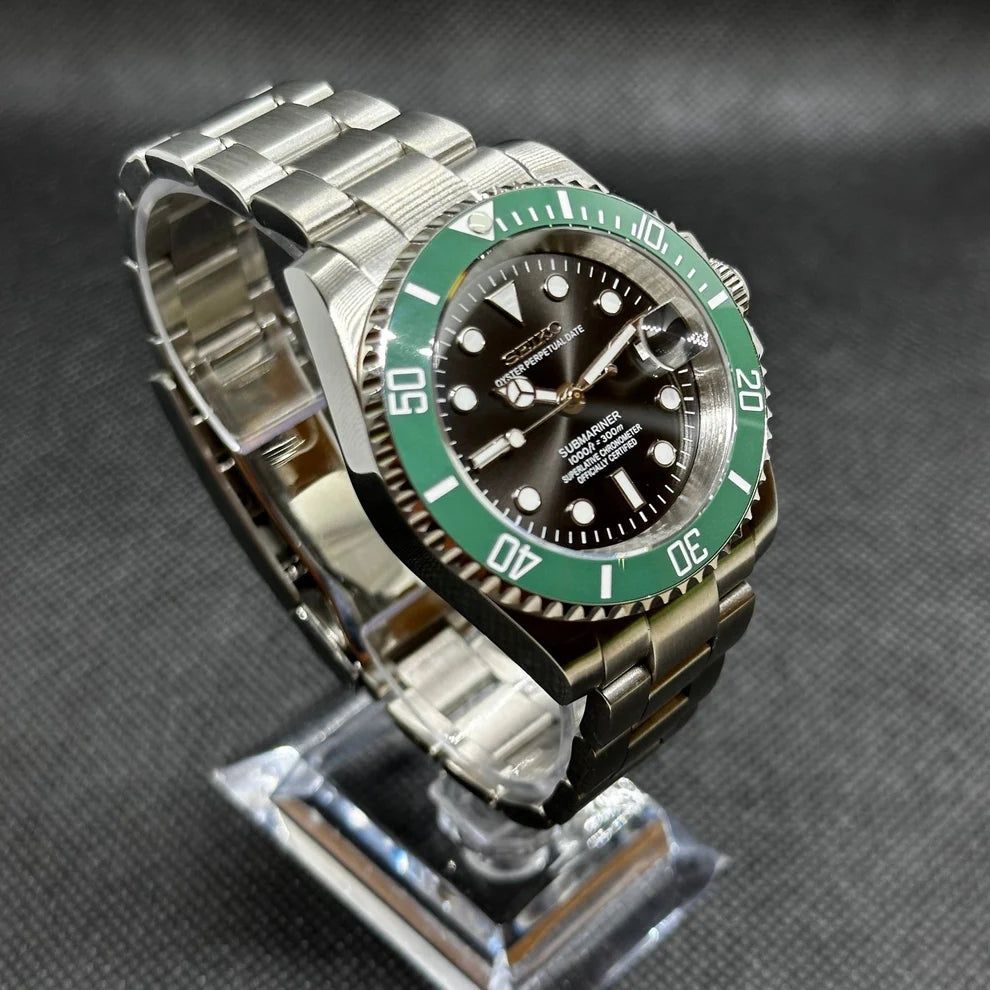 SEIKO MOD Submariner Zielony Czarny KERMIT Oyster Custom NOWY