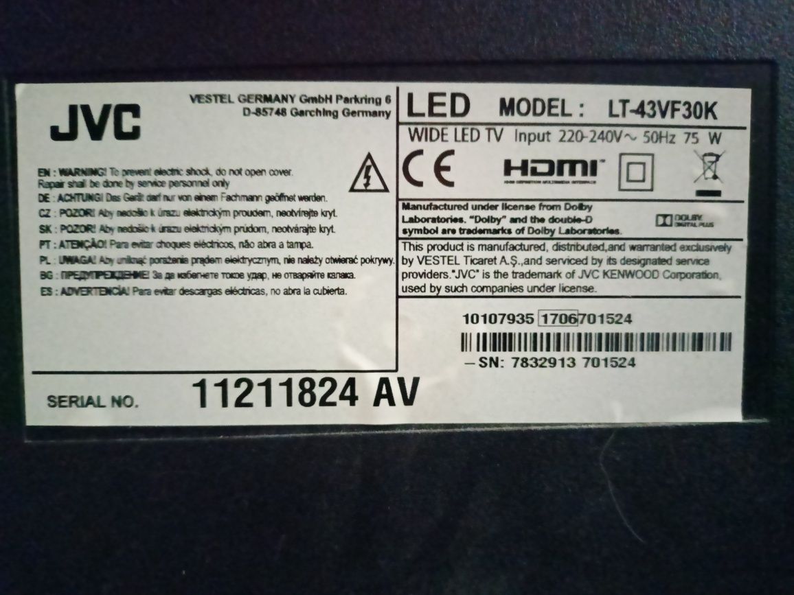 Niedziałający telewizor LED , JVC  42"