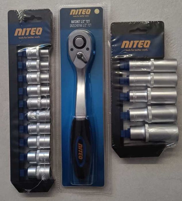 NITEO zestaw kluczy nasadowych 1/2", grzechotka z nasadkami