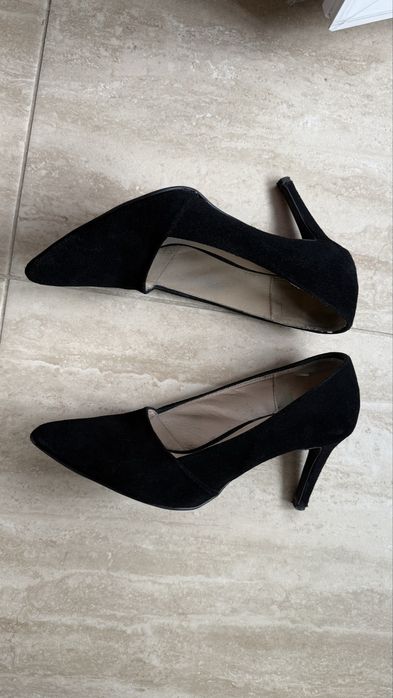 жіночі замшеві чорні туфлі лодочки човники 41 26.5 см