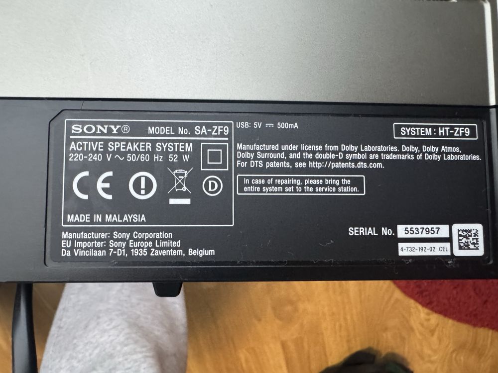 Sound bar HT-ZF9 + subwoofer + pilot
