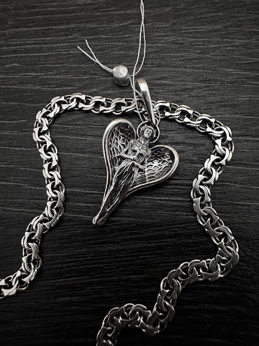 Срібний янгол охоронець і ланцюжок бісмарк 925 проби