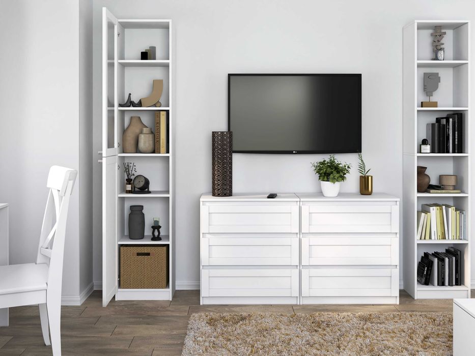 Witryna Regał W40 PAFOS SH 40 cm 1 Szyba Półki Szafka Książki Biały