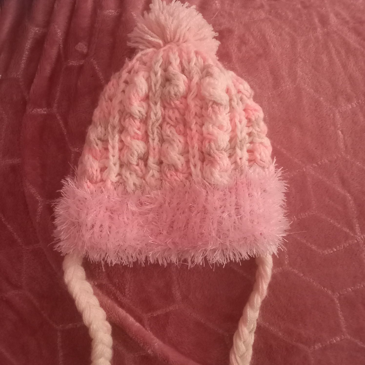 czapka różowa czapka z włóczki handmade unikat