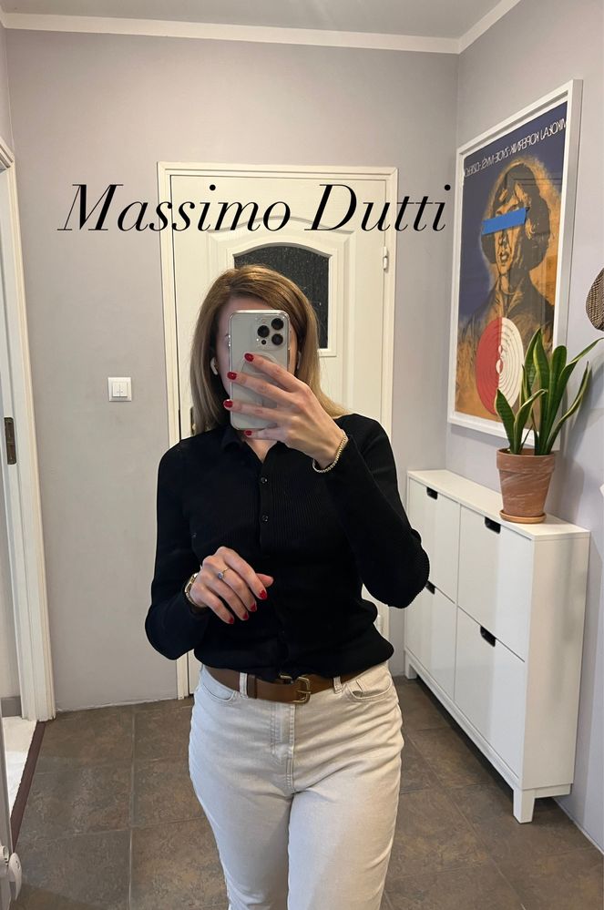 Massimo Dutti bluzka koszula czarna old money klasyczna