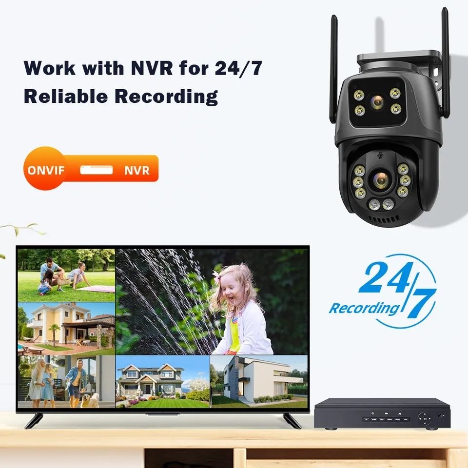 Kamera Zew 4K Wifi8MP 2x obiektyw z Nightvision.NVR+karta SD64GB