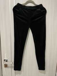 Spodnie legginsy ocieplane czarne srebrne lampasy welurowe L/XL