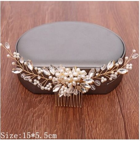 Ozdoba ślubna weselna na włosy do włosów złoto kryształy perły NOWA we