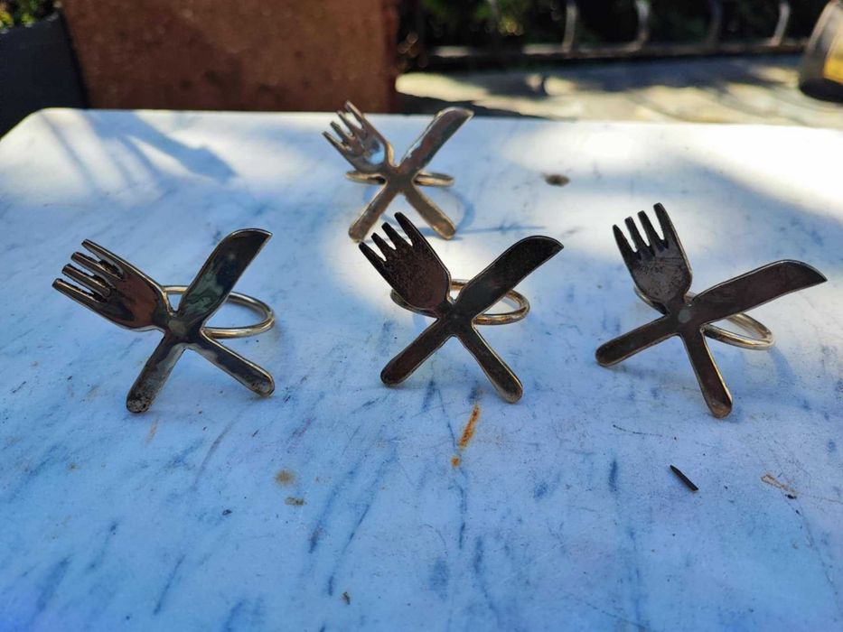 Art deco,komplet serwetniki platerowane,cena za 4,kształt nóż,widelec