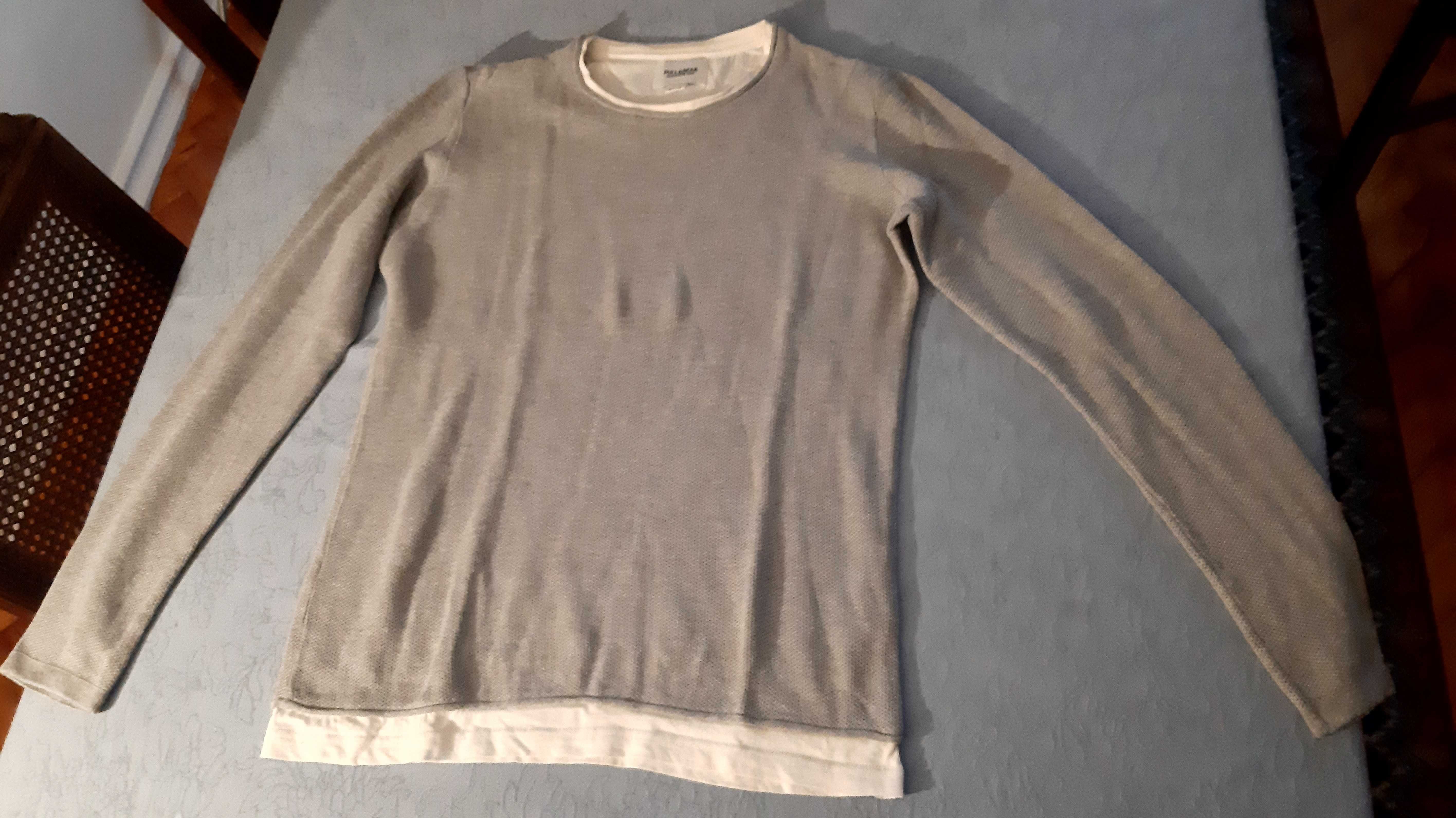 Camisola de algodão cinzenta, com gola e cintura branca Pull & Bear