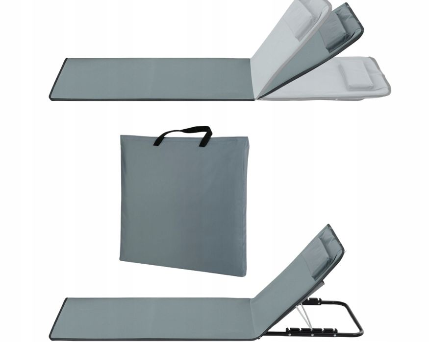 Mata plażowa składana z regulowanym oparciem i torbą – szara